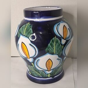 Handpainted Talavera Pottery Flower Vase, Mexico. Vintage. Colorful.